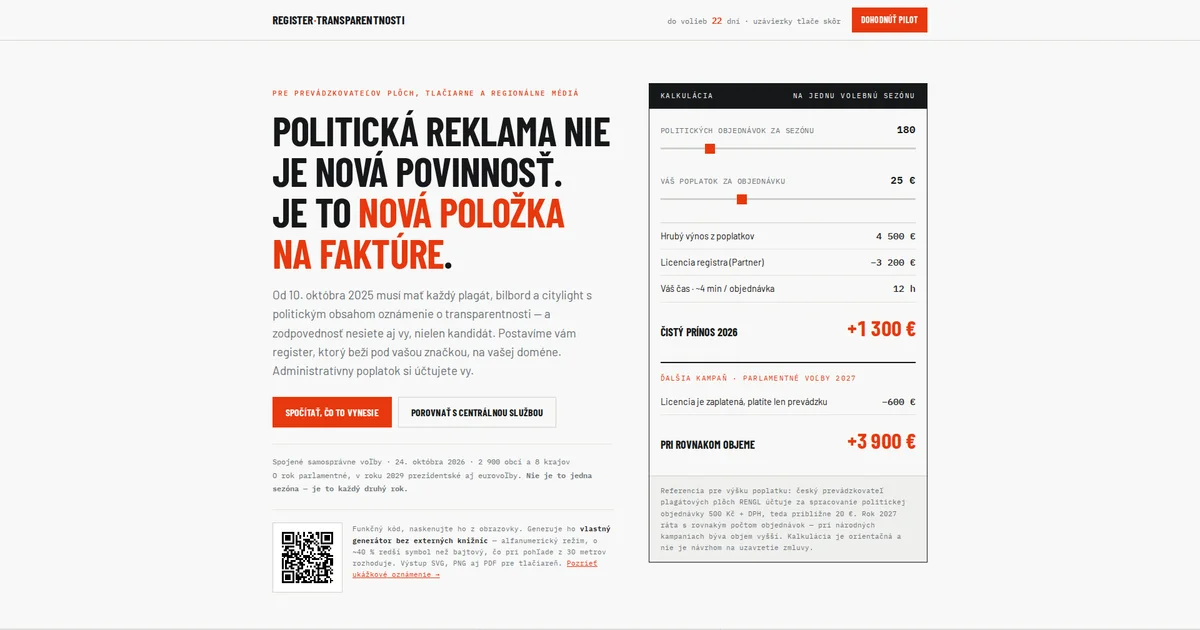 Náhľad webu registertransparentnosti.sk